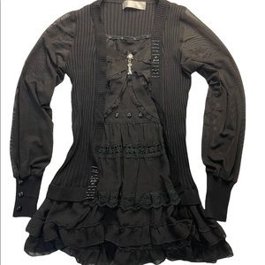 *SOLD*Vintage lace black ruffle grunge fairy top mesh long sleeve